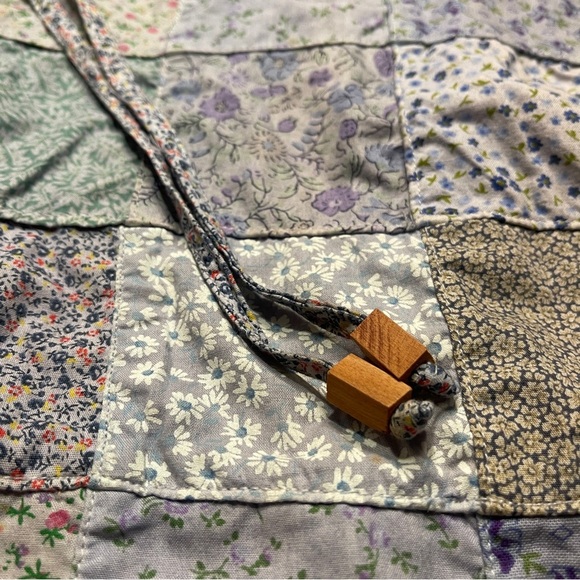 Blue Sky Womens Patchwork Skirt Mini Floral Blue Colorful Tie Waist Pocket Sz S - Picture 2 of 8